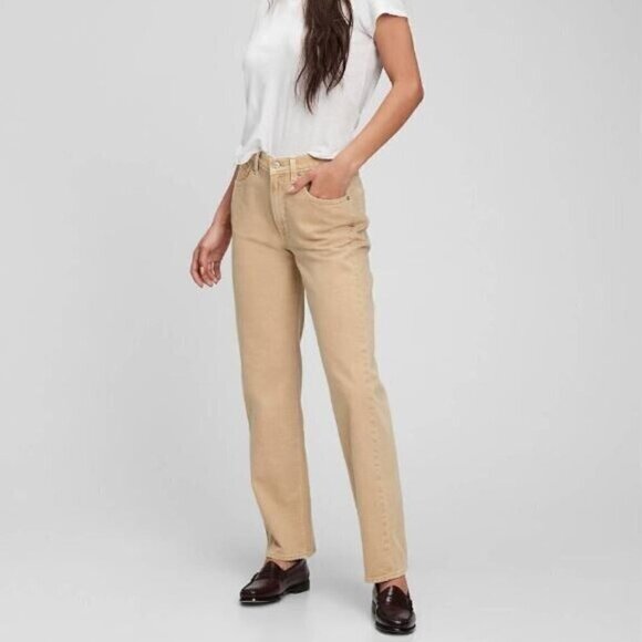 GAP 90's Loose Mid Rise Relax Straight Jeans Sand (Tan) Plus Size 20/35 MSRP $80 - Picture 1 of 5
